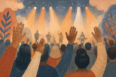Raised Hands in Warm Worship Lights