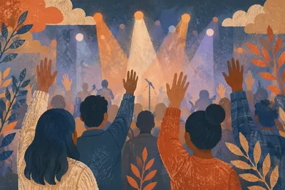 Raised Hands in Warm Worship Lights