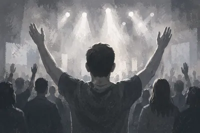 Raised Hands in Worship Concert Lights