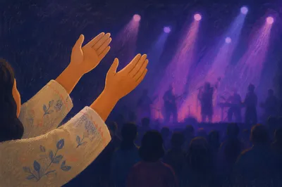 Raised Hands in Worship Under Concert Lights