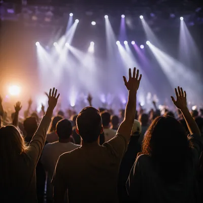 Raised Hands in Worship Concert Lights
