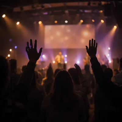 Raised Hands in Worship Concert Lights