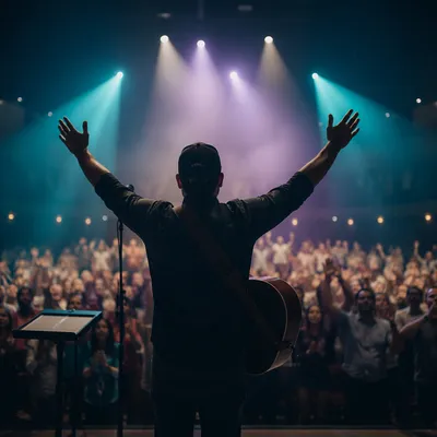 Raised Hands Worship Under Concert Lights