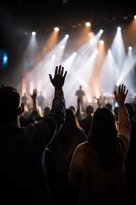Raised Hands in Worship Concert Lights