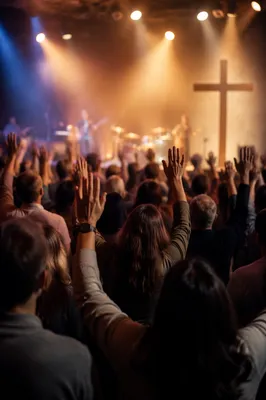 Raised Hands in Worship Concert Lights
