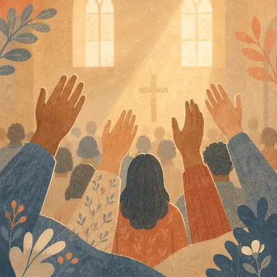 Raised Hands in Golden Worship Light