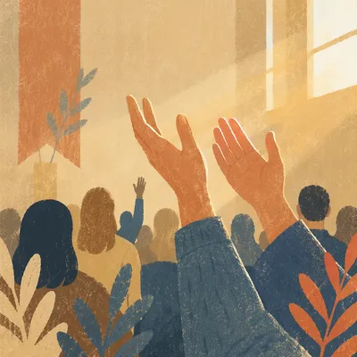 Raised Hands in Golden Worship Light