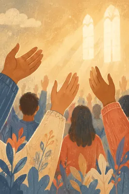 Raised Hands in Golden Worship Light