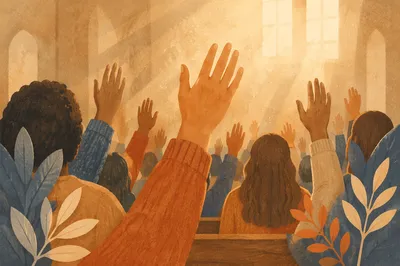 Raised Hands in Golden Worship Light