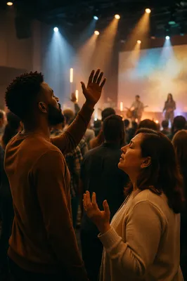 Modern Church Interior During Evening Worship