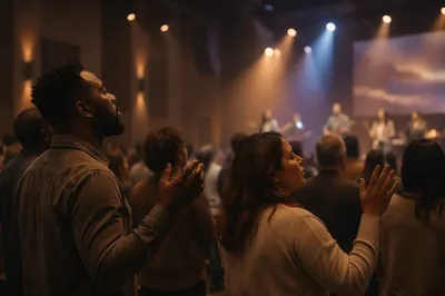 Modern Church Interior During Evening Worship