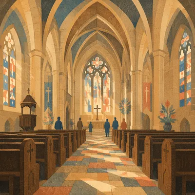 Historic Cathedral Interior with Gothic Arches