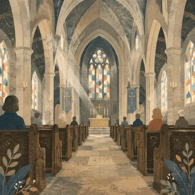 Historic Cathedral Interior with Gothic Arches