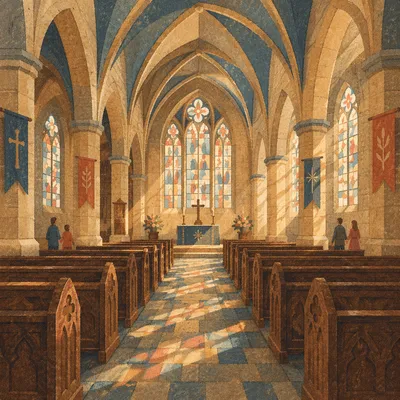 Historic Cathedral Interior with Gothic Arches