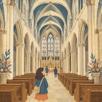Historic Cathedral Interior with Gothic Arches