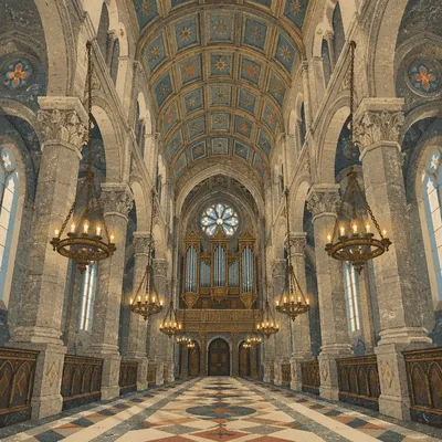 Historic Cathedral Interior with Gothic Arches