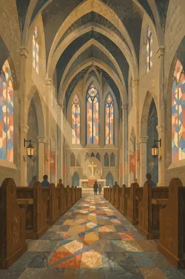 Historic Cathedral Interior with Gothic Arches