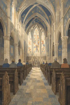 Historic Cathedral Interior with Gothic Arches