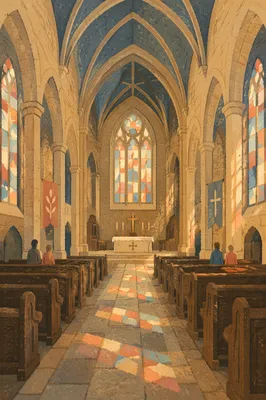 Historic Cathedral Interior with Gothic Arches