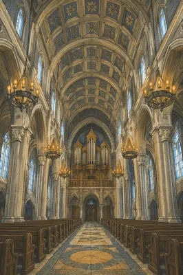 Historic Cathedral Interior with Gothic Arches