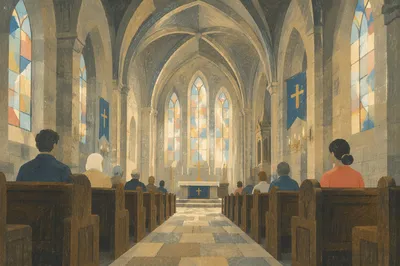 Historic Cathedral Interior with Gothic Arches