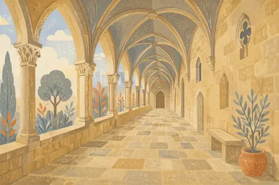 Historic Cathedral Cloister with Gothic Arches