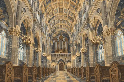 Historic Cathedral Interior with Gothic Arches