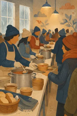 Church Volunteers Serving Meals at Shelter