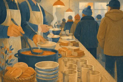 Church Volunteers Serving Meals with Compassion