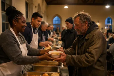 Volunteers Serving Soup in Church Hall