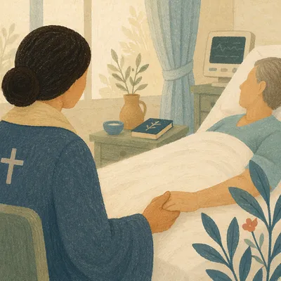 Hospital Chaplain Praying at Patient Bedside