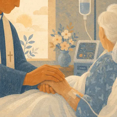 Hospital Chaplain Praying at Patient Bedside