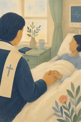 Hospital Chaplain Praying at Patient Bedside