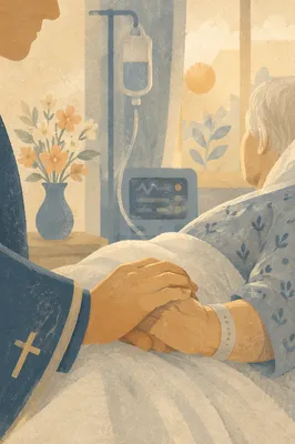 Chaplain Praying Beside Elderly Patient