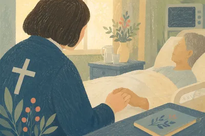 Hospital Chaplain Praying at Patient Bedside