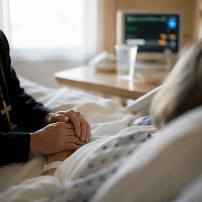 Hospital Chaplain Bedside Prayer Close-Up