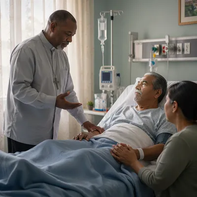 Hospital Chaplain Praying Beside Patient Bed