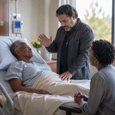 Hospital Chaplain Praying at Patient Bedside