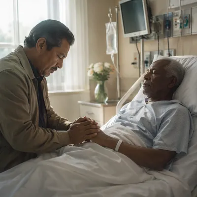 Hospital Chaplain Praying at Patient Bedside