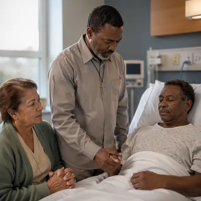 Hospital Chaplain Praying at Patient Bedside