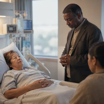 Hospital Chaplain Praying Beside Patient Bed