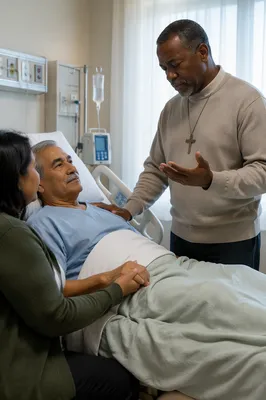 Hospital Chaplain Praying Beside Patient Bed