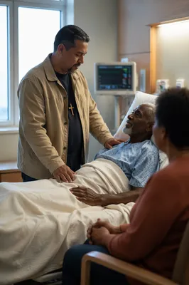 Chaplain Praying Beside Hospital Patient