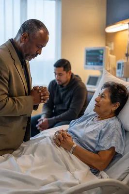 Chaplain Praying Beside Hospital Patient