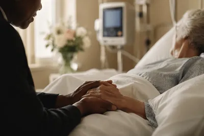 Hospital Chaplain Praying at Patient Bedside