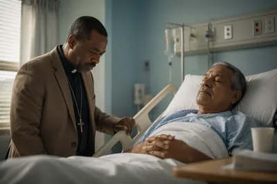 Hospital Chaplain Praying Beside Patient Bed