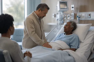 Chaplain Praying Beside Hospital Patient
