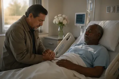 Chaplain Praying Beside Hospital Patient