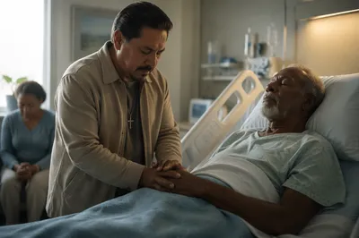 Chaplain Praying with Patient in Hospital Room