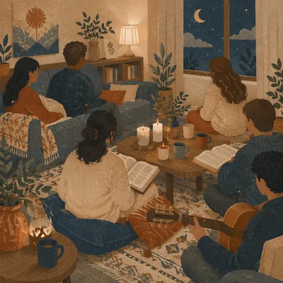 Intimate House Church Worship at Dusk